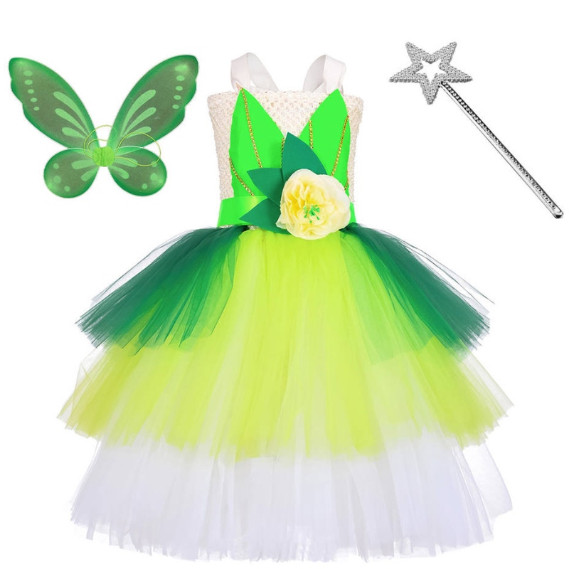 Halloween Cosplay Prințesa fetelor pentru fete Partea Verde Fâna Fairy Tinker Bell Rochie Elf Costum cu seturi de aripi de fluturi