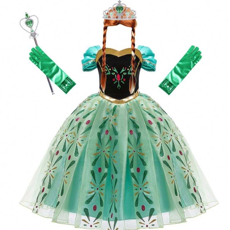 Rochie Anna pentru fete cosplay Snow Queen Princess Costum Copii de Halloween Copii Copii Carnaval Rochie și perucă