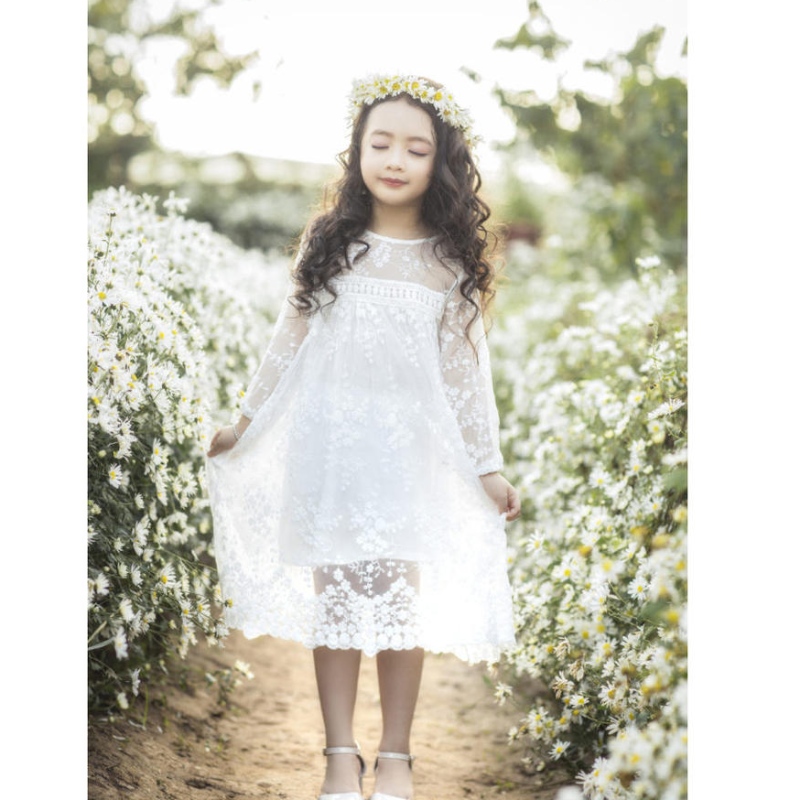 Rochii albe pentru copii pentru copiinuntă domnișoară de dantelă rochie de petrecere de seară 3 6 14 ani pentru fete cu flori