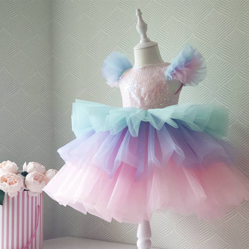 Fete formale prințesa rochie copii dantelă Tulle curcubeu elegant pentru petreceri de seară tort tutu rochie de bal pentru copiinunta comunion Costum