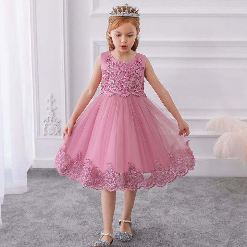 Baige Summer Kids Party Party Rochie Floare Fată din dantelă fără mâneci Fată Rochii de ziua denaștere pentru fete Rochii pentru fete