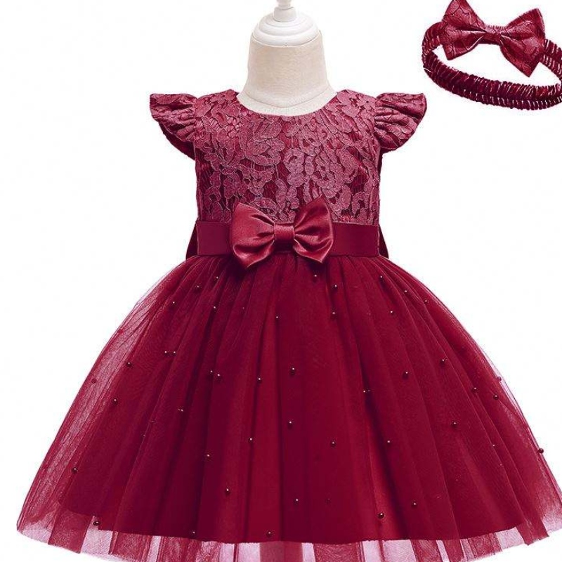 Rochie pentru copii Baige Cross-Front-Front-Fronting Color Solid Culoare Solid Dantelă Bowknot Copii \\\\ Party\'s Birthday D0761