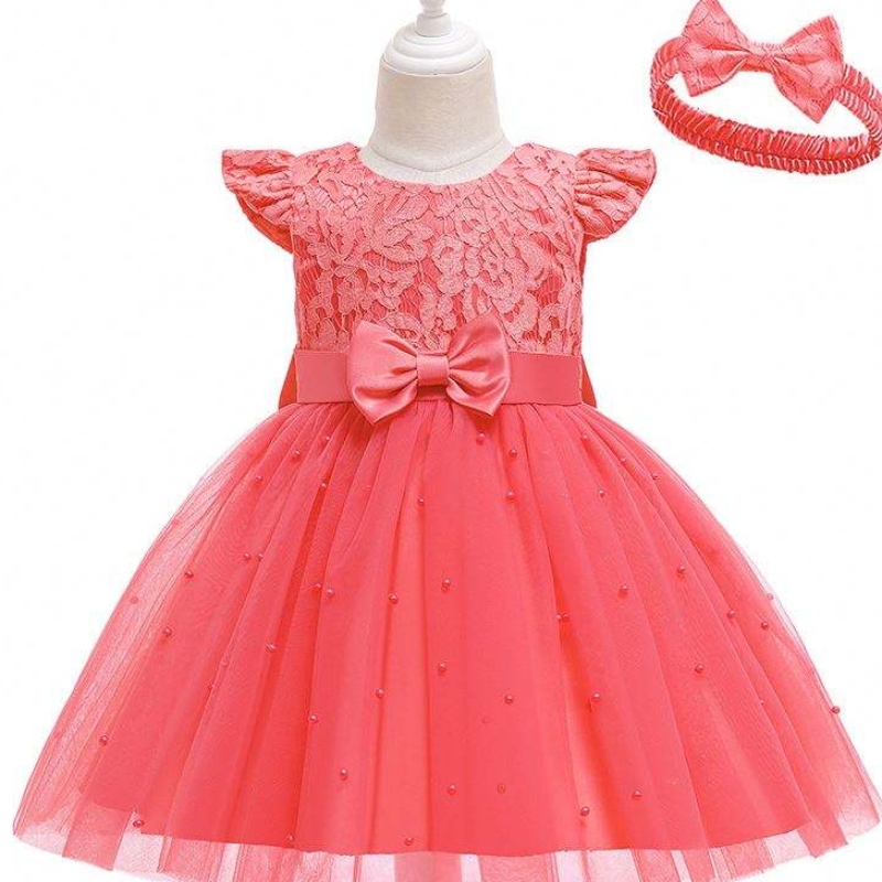 Rochie pentru copii Baige Cross-Front-Front-Fronting Color Solid Culoare Solid Dantelă Bowknot Copii \\\\ Party\'s Birthday D0761