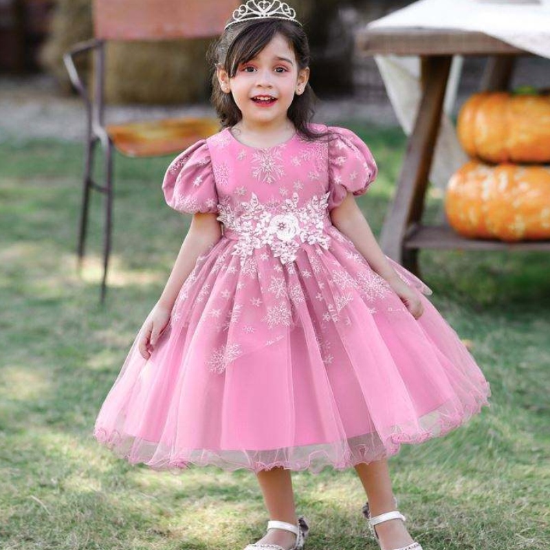 Baige Baby Girl Frocks Design cu mânecă scurtă performanță rochie de dans de dans pentru copii