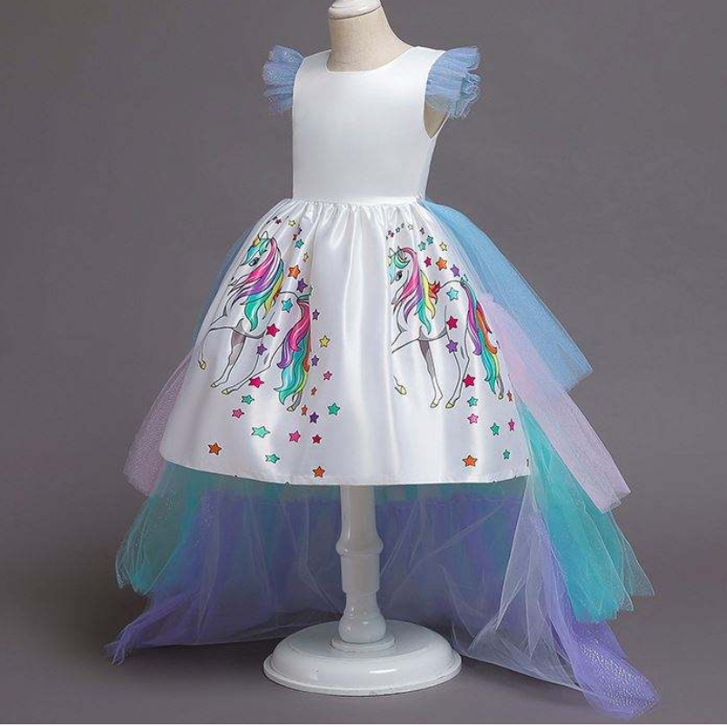 2020 Summer Kids fără mâneci Rainbow Princess Party Birthday Party Unicorn Puffy Rochie cu bandă DJS100