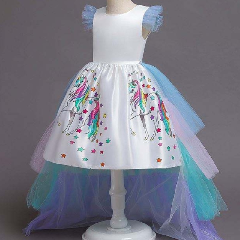 2020 Summer Kids fără mâneci Rainbow Princess Party Birthday Party Unicorn Puffy Rochie cu bandă DJS100