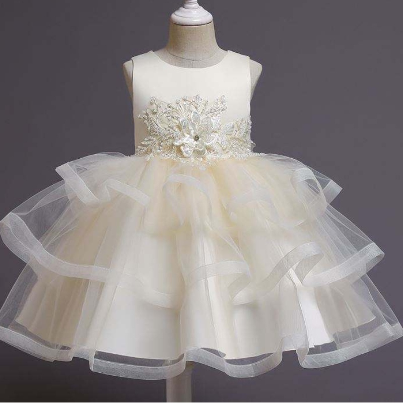 Rochie de fete cu flori Baige rochie pentru copii rochie pentru copii rochie prințesă cu margele de genunchi îmbrăcăminte de ziua denaștere