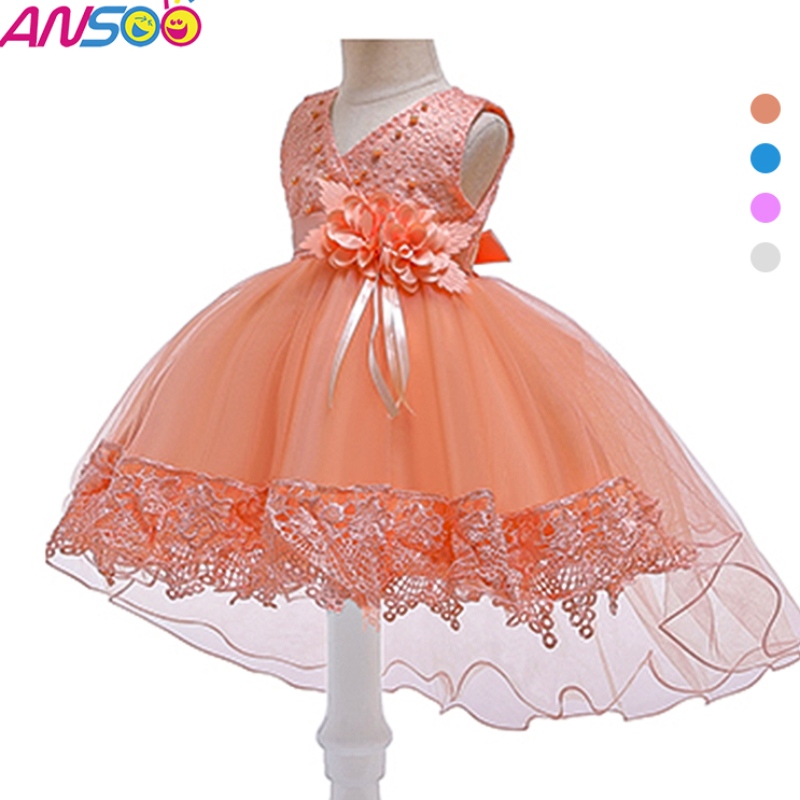 Ansoo Pretty Peach Children \\\\ Girl Birthday Princess Flower Orange Rochie de mireasă pentru fată