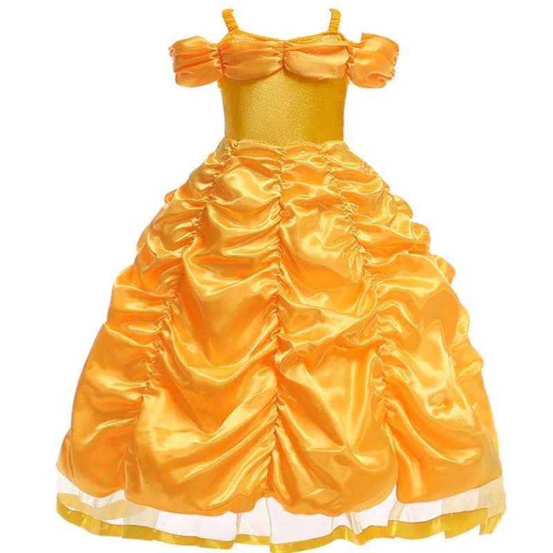 Belle Costum Girls Beauty and the Beast Princess se îmbracă copii rochie cu bile stratificate fără umăr pentru Halloween