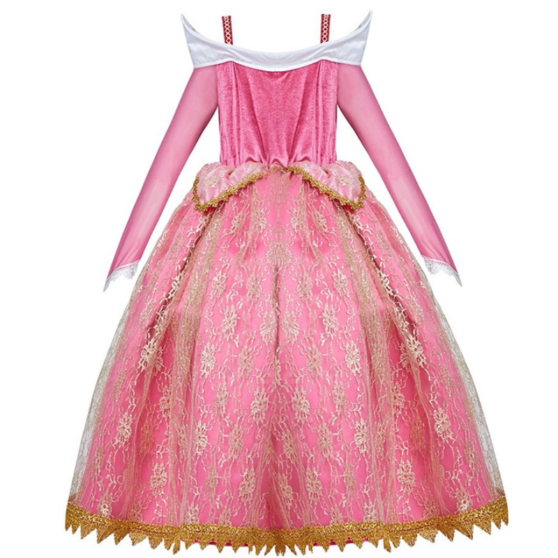 Girls Deluxe Sleeping Beauty Princess Costum cu mânecă lungă, rochie de petrecere de petrecere pentru copii Fancy Dress Up 3-10t