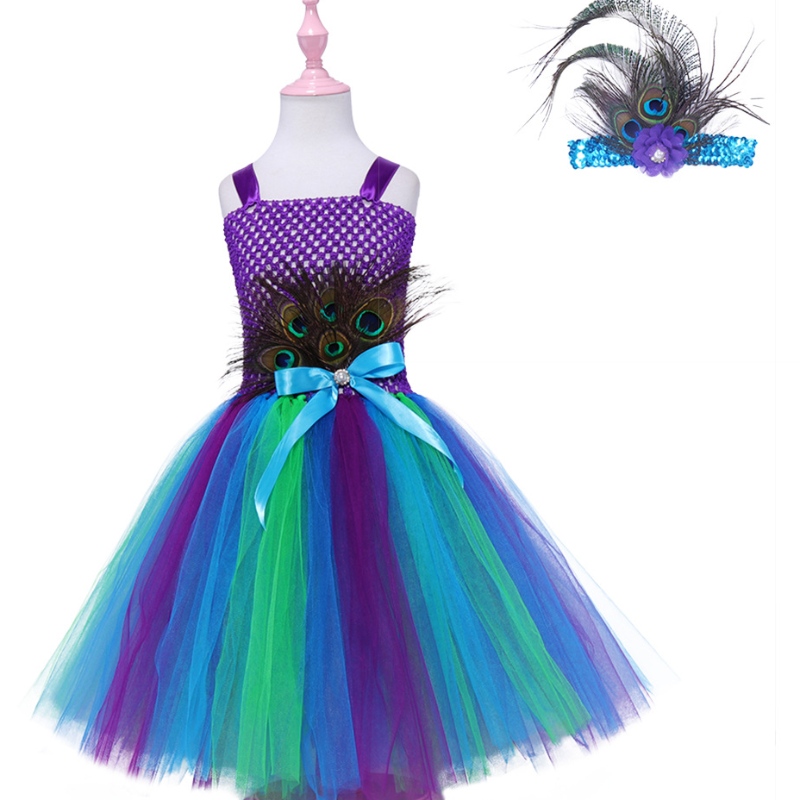 Rochie de toamnă pentru copii Fustă cu plasă cu pene de păun -plasă pentru copii prințesă fustă rochie tutu
