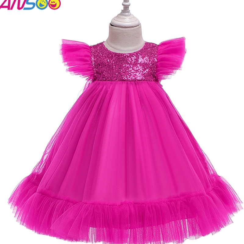 Ansoo rochie roz roz europeană și rochie roz \\\\ Anul Nou de tifon rochii de prințesă pentru 2-4 ani copii