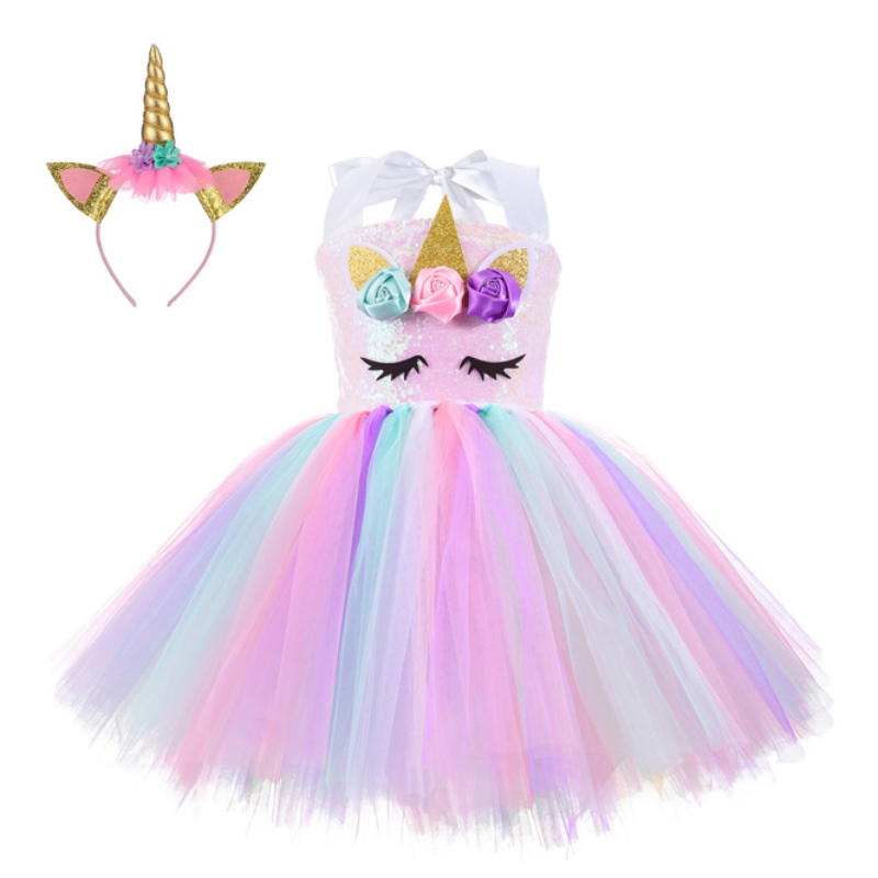 Rochie de petrecere de paiete unicorn prințesă rochie pentru fete 1-10y cu rochie de dans de benzi de bandă