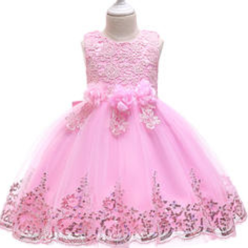 Broderie personalizată rochie roz rochie de flori prințesă de 4-8 years pentru fete pentru copii