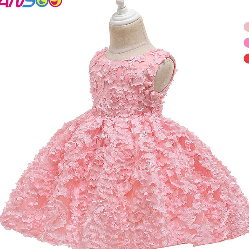 Ansoo 3 culori Personalizare fabrică Rose Prima rochie de ziua denaștere Copiii fetiță Floare Prințesa rochii roz de mireasă pentru copii