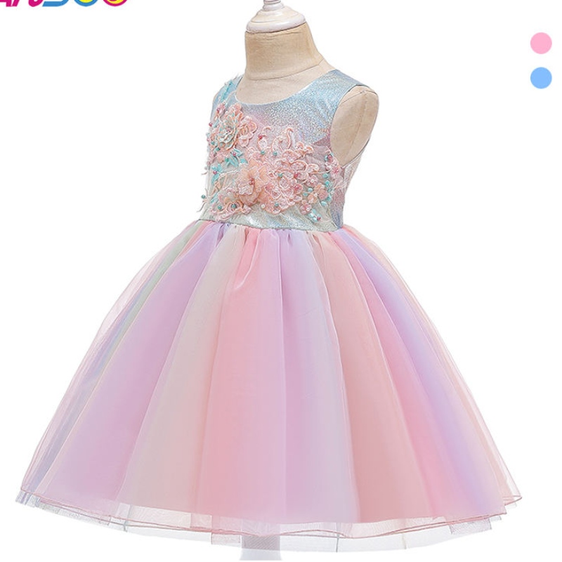 ANSOO Summer Flower Kids Rochie pufoasă pentru fete 2 culori pentru fete petrecere pentru copii Tutu rochie roznuntă prințesă