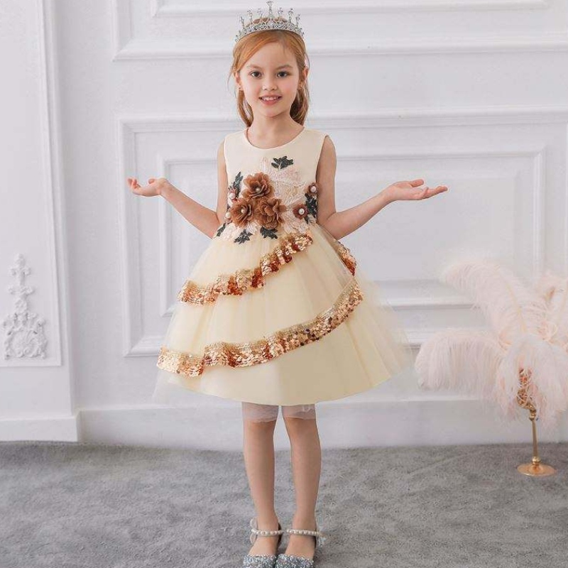 Baige Children Rochie Fancy Girls Party Rochii India&Pakistan Îmbrăcăminte fete \\\\ Sequins Fuste de flori L5148