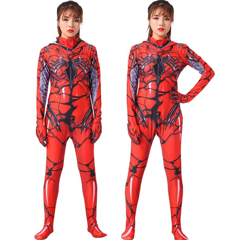 Costum de Halloween Costum de Halloween de înaltă calitate Red Women \\\\ Venom Bodysuit Cosplay Marvel Party Woman