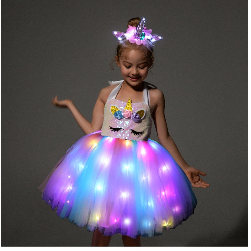 2022 pentru copii fete Costume unicorn drăguțe cu rochie LED Light Up pentru Halloween Birthday Party Cadou Gift Frock Copii Îmbrăcăminte