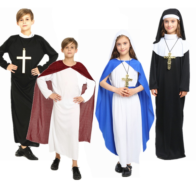 Costume de Halloween Masquerade pentru băieți fete haine preoți părinți misionari costume de creștinism iezuit pentru copii